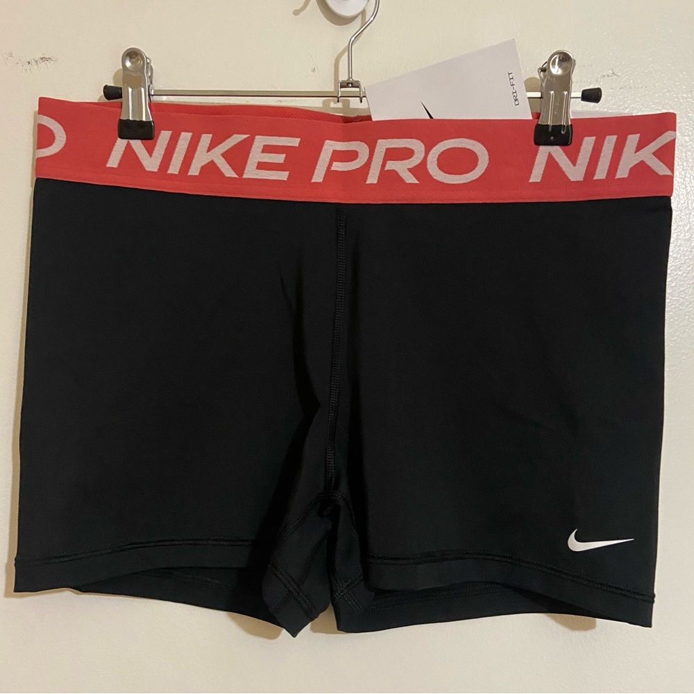 Nike Pro Black Shorts with Pink Waistband